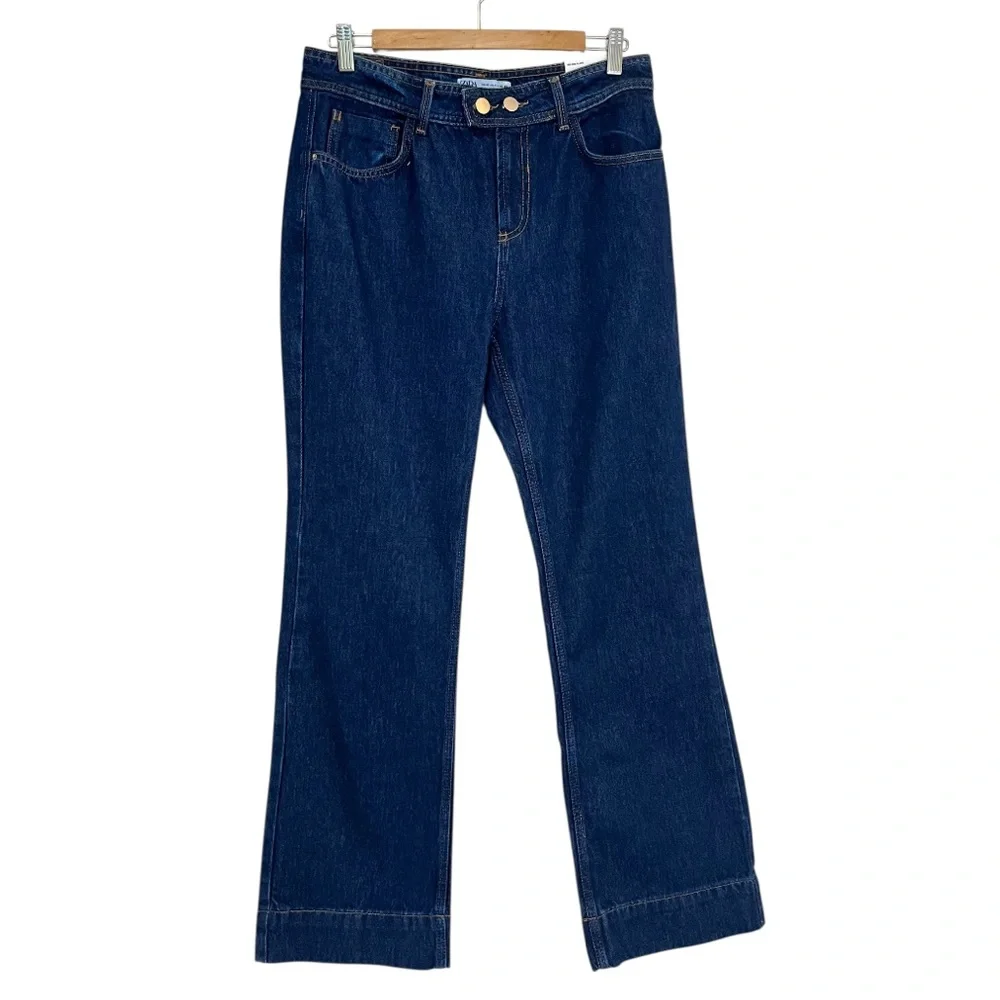 NWT ZARA Mid Rise Flare Dark Wash Jean - Size 8 - Picture 1 of 15